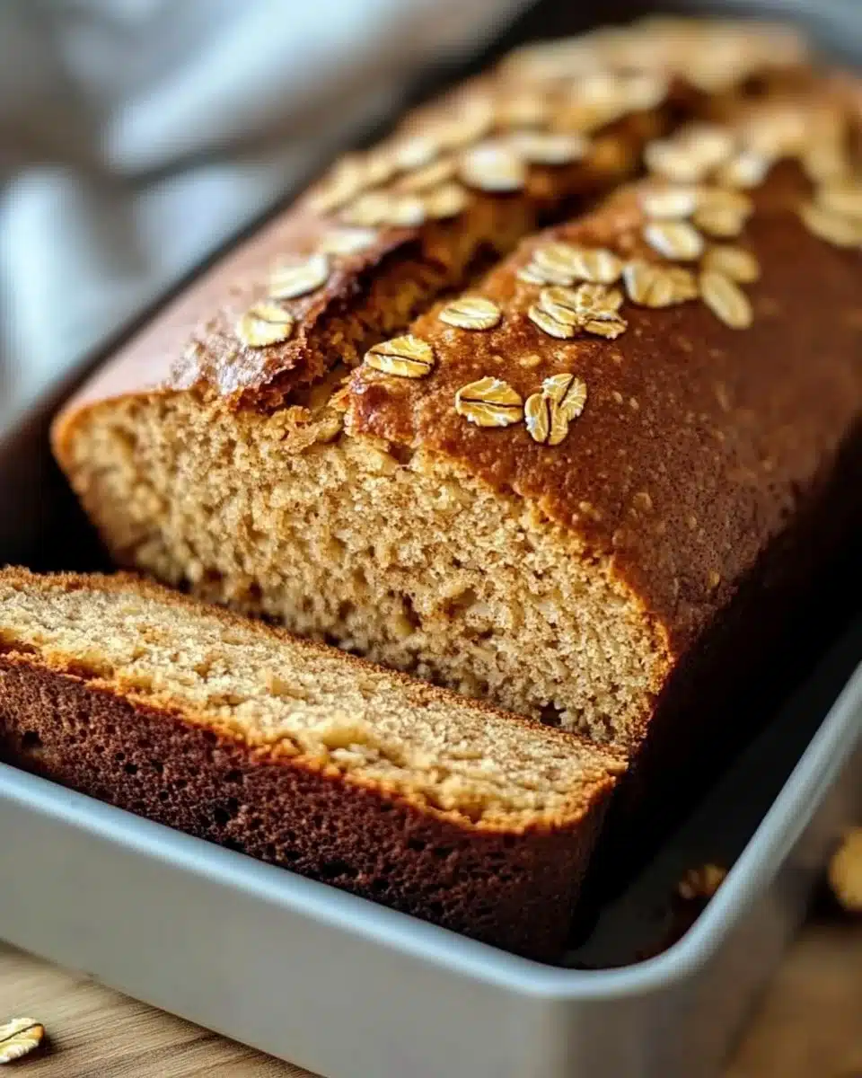 Loaf of honey cinnamon oatmeal bread fresh out of the oven.