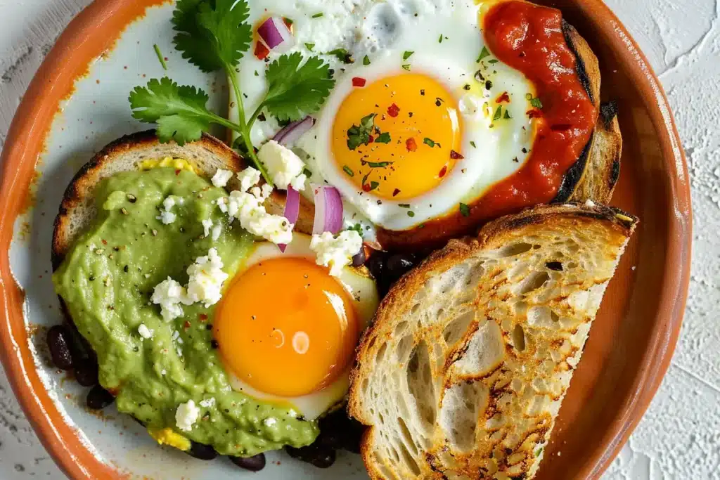 huevos-divorciados-breakfast High-protein huevos divorciados breakfast with eggs, beans, and salsa for semaglutide diet