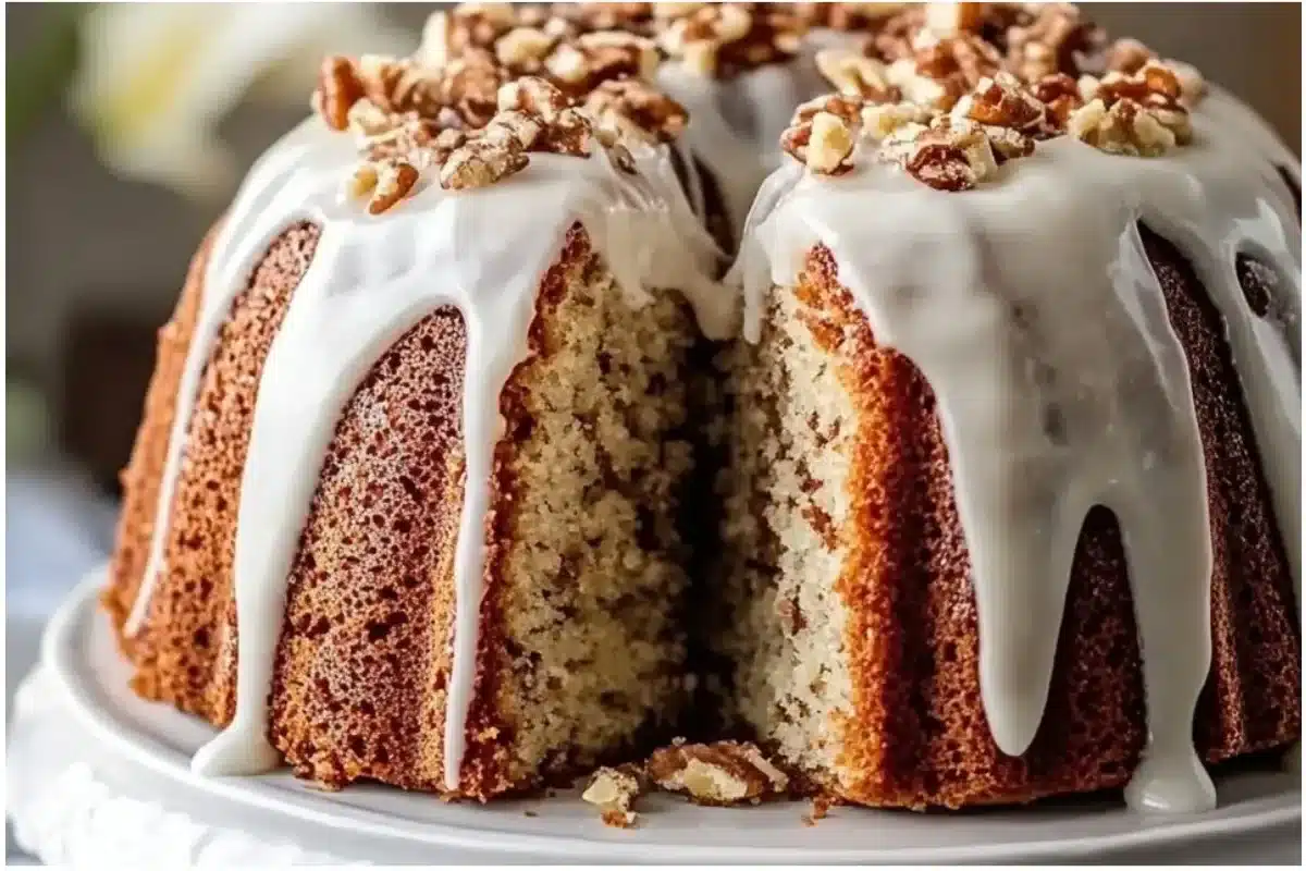 Delicious Hummingbird Bundt Cake with tropical flavors of banana and pineapple.