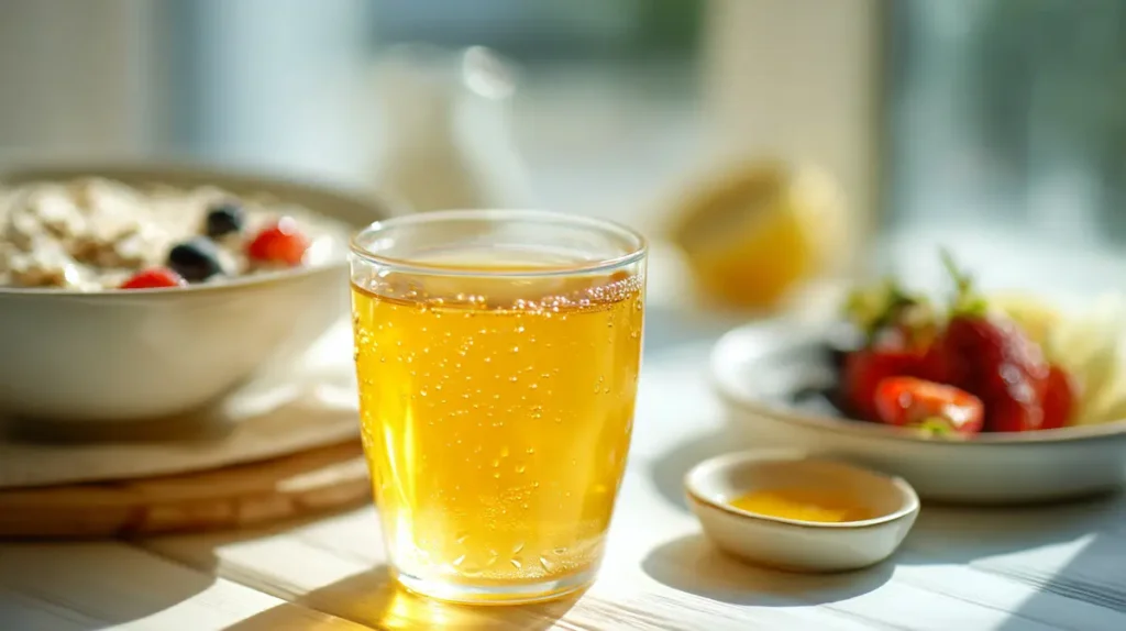 jennifer-ashton-gelatin-trick-recipe-step Hand whisking the Jennifer Ashton Gelatin Trick mixture in a saucepan on the stove.