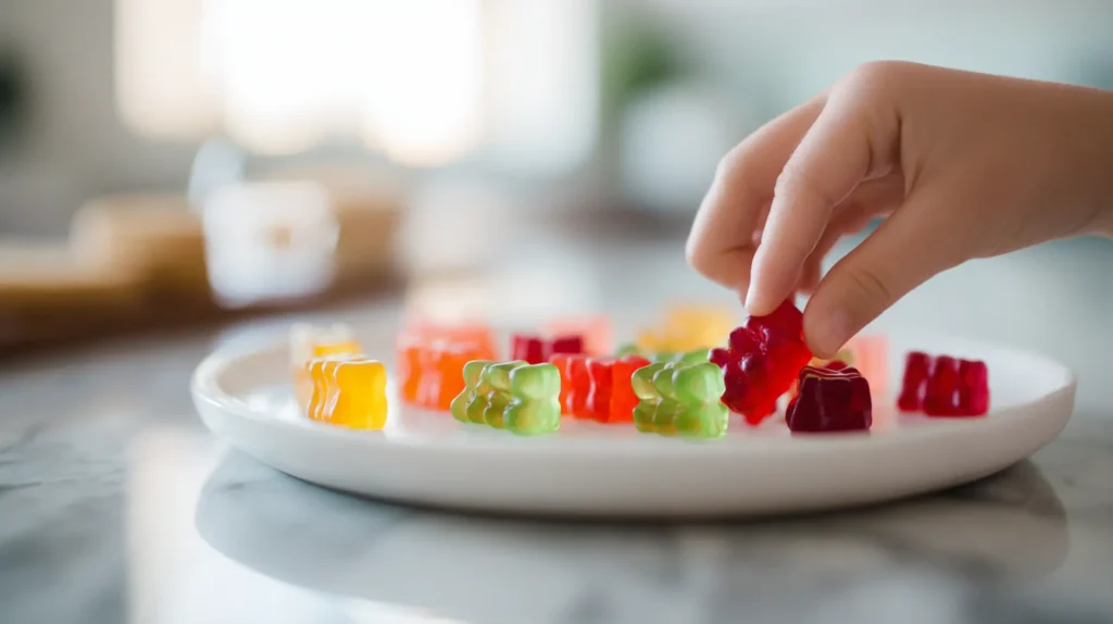 Child enjoying homemade healthy gummies made with natural fruit juice as a wholesome snack