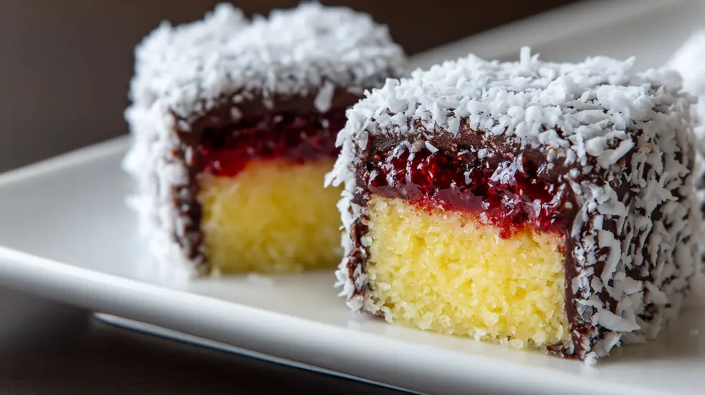lamington-recipe-cross-section-perfect-layers lamington recipe cross section showing perfect layers texture and filling