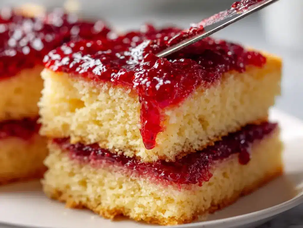 lamington-recipe-raspberry-jam-layer-filling lamington recipe thick raspberry jam filling between cake layers