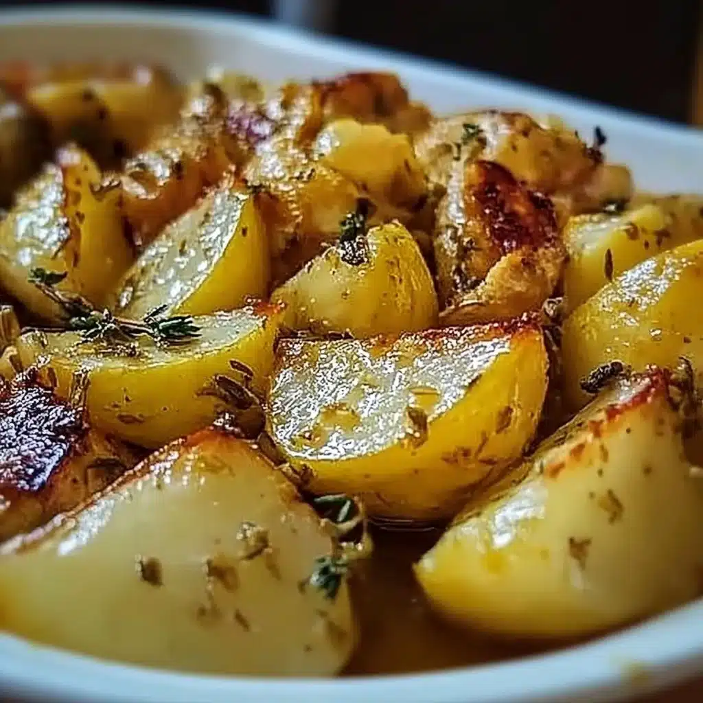Lemon Garlic Roast Chicken served with fresh herbs and lemon slices.