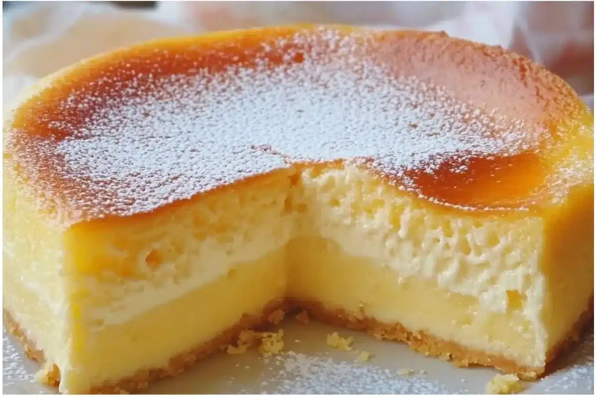 Delicious slice of Magic Custard Cake showcasing its unique layered texture.