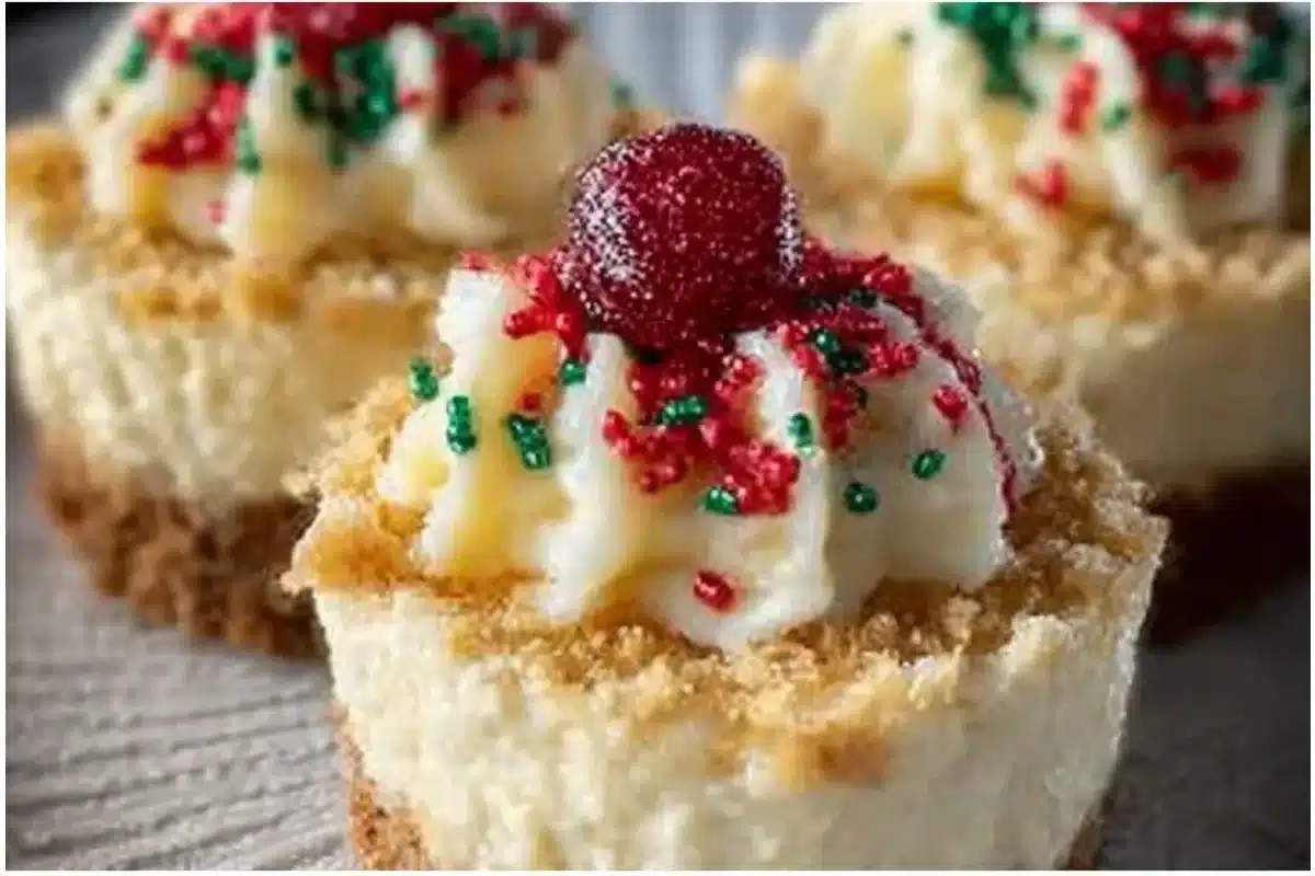 Mini Christmas cheesecakes ready for holiday celebration