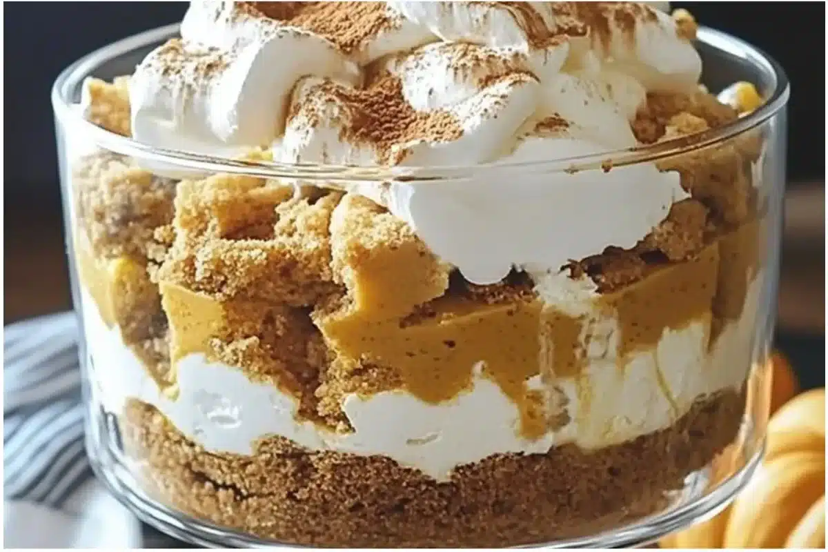 Delicious Pumpkin Spice Trifle dessert with layers of cream and spices