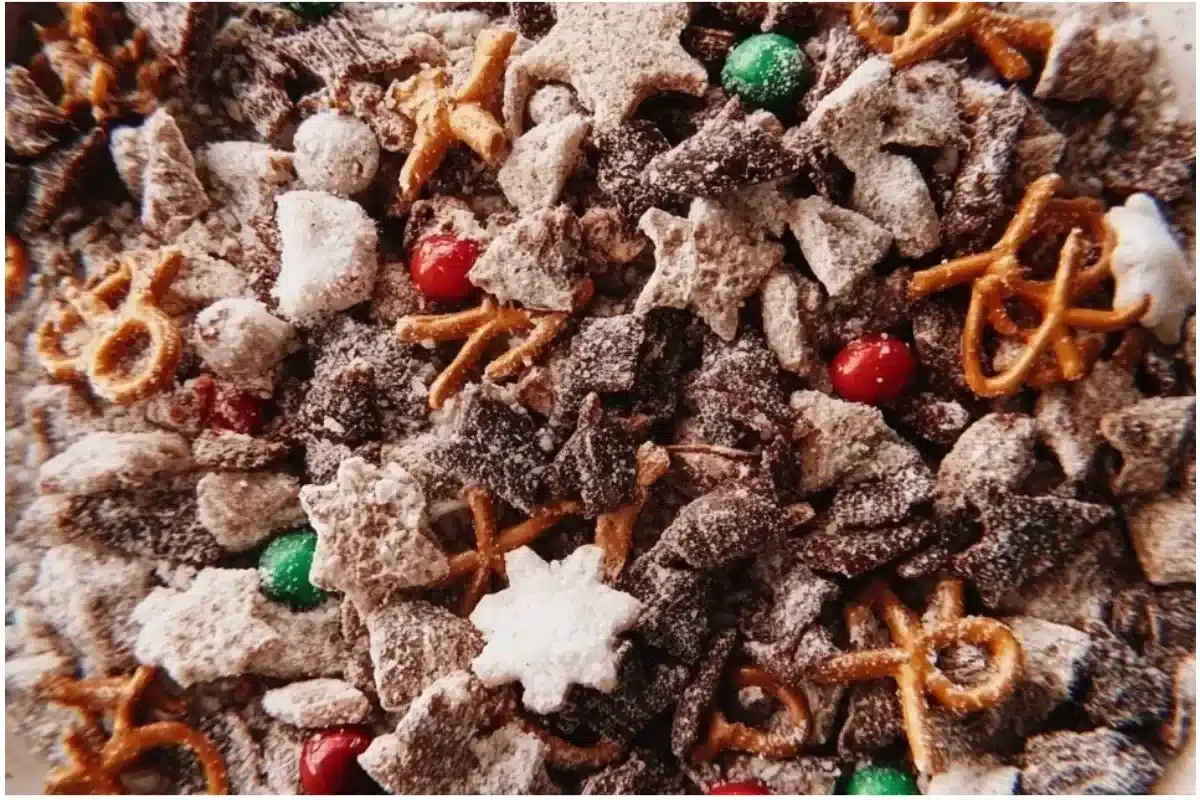A festive bowl of homemade reindeer food with oats and sparkles for Christmas