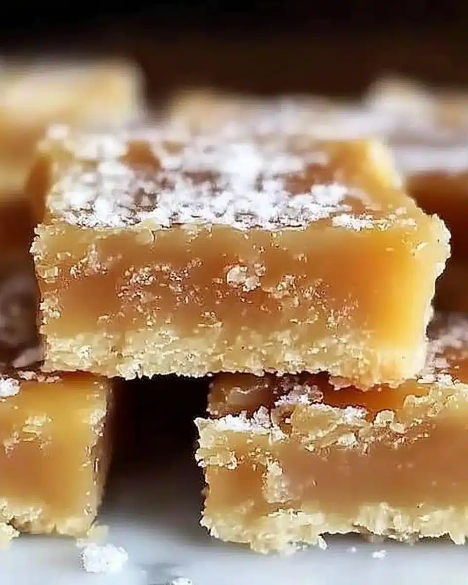 Delicious homemade salted caramel butter bars on a rustic table