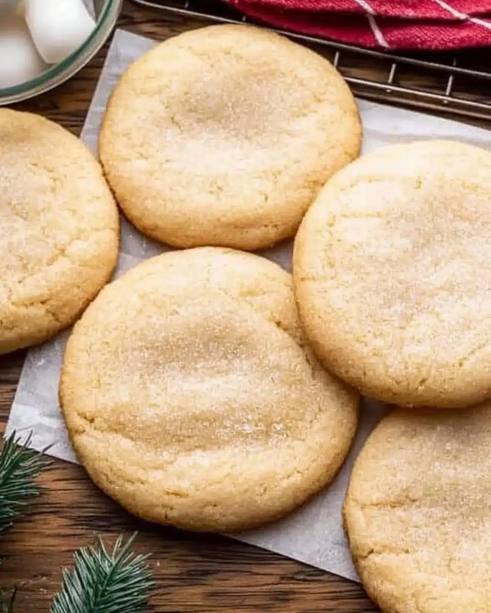Plate of soft and chewy sugar cookies fresh out of the oven