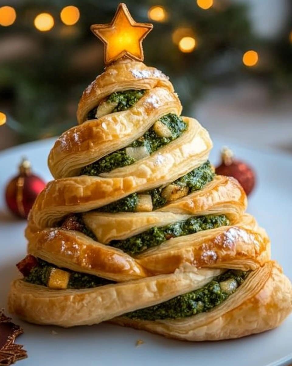 Basil Pesto Cheesy Puff Pastry Christmas Tree