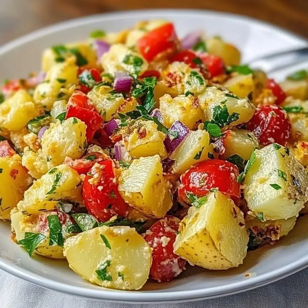 Delicious Turkish Potato Salad served in a bowl with fresh herbs and vegetables.