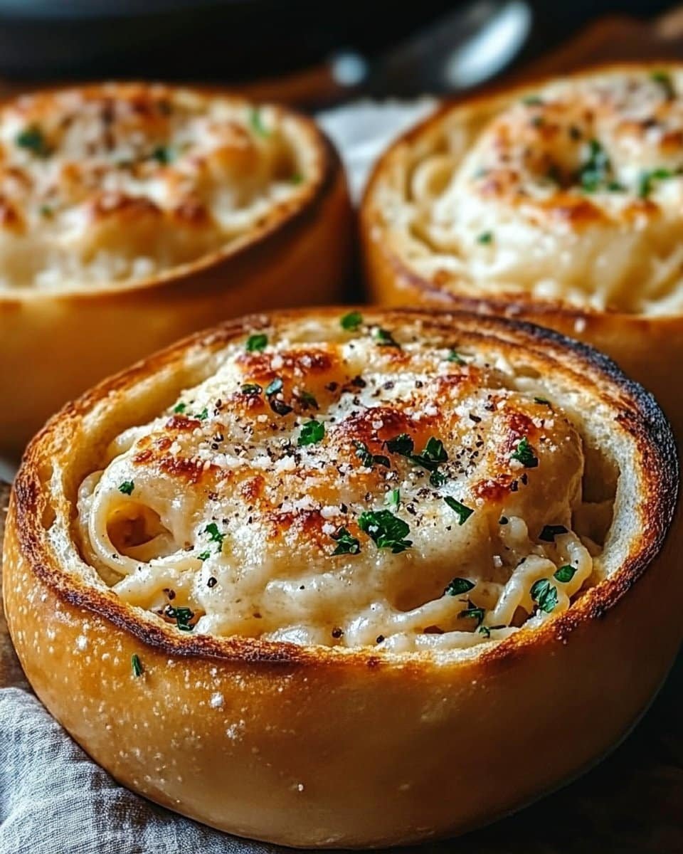 Spaghetti Garlic Bread Bowls