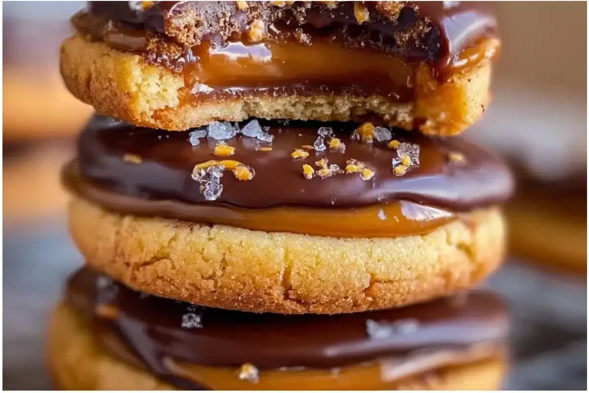 Delicious Twix-Style Cookies with layers of caramel and chocolate