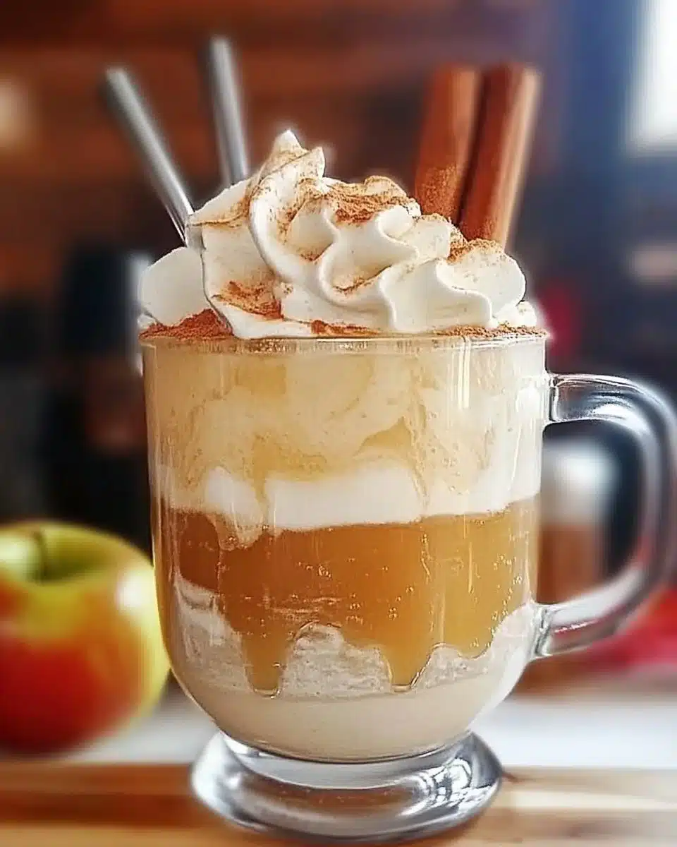 Refreshing Apple Cider Float topped with creamy ice cream.