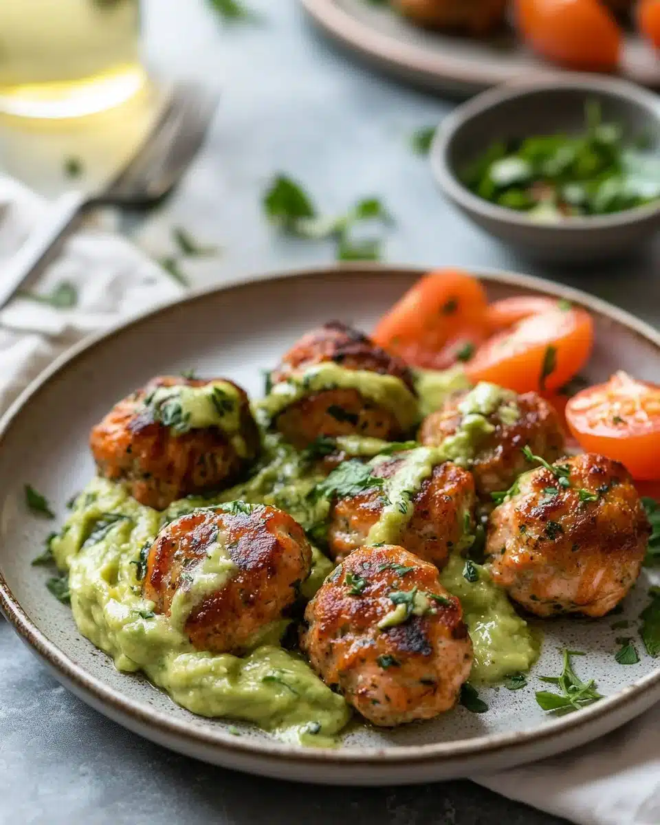 Baked Salmon Meatballs with Creamy Avocado Sauce