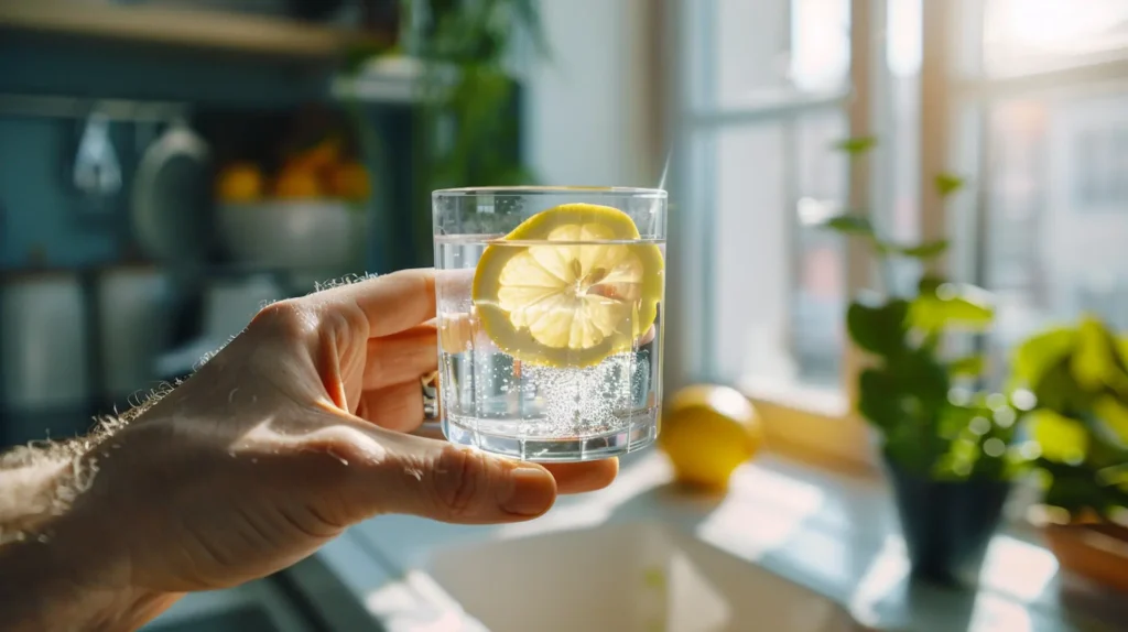 baking-soda-trick-for-men-morning-routine-health an holding baking soda trick drink morning health routine for energy and circulation