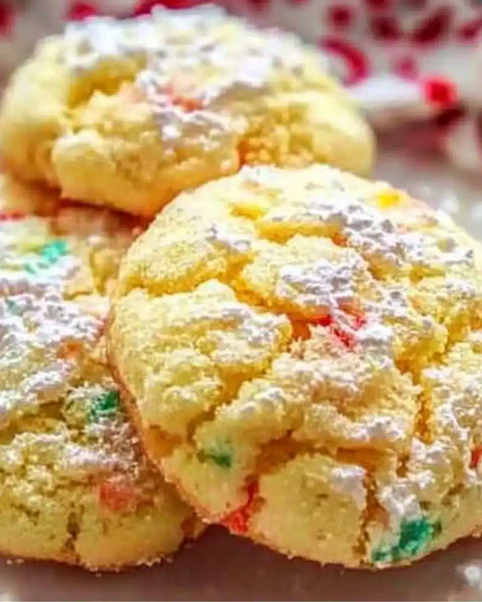 Delicious butter cookies made with cake mix on a baking sheet.