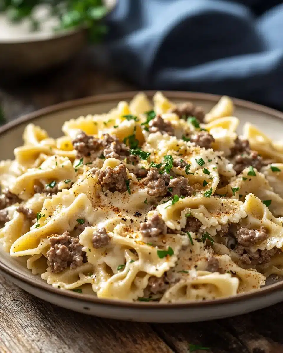 Cajun Cream Cheese Alfredo Bowties with Spiced Ground Beef 19 Cajun Cream Cheese Alfredo Bowties with Spiced Ground Beef