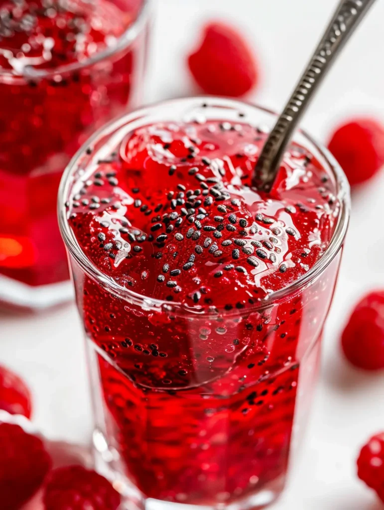 chia-jello-recipe-gel-texture-close-up Chia jello recipe setting in refrigerator showing gel texture formation
