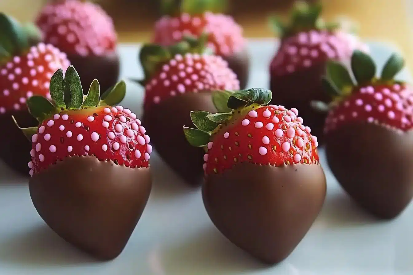 Fresh chocolate covered strawberries arranged beautifully