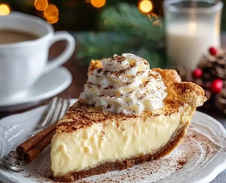 Delicious Christmas Eve cinnamon-vanilla custard pie with a flaky crust and festive spices