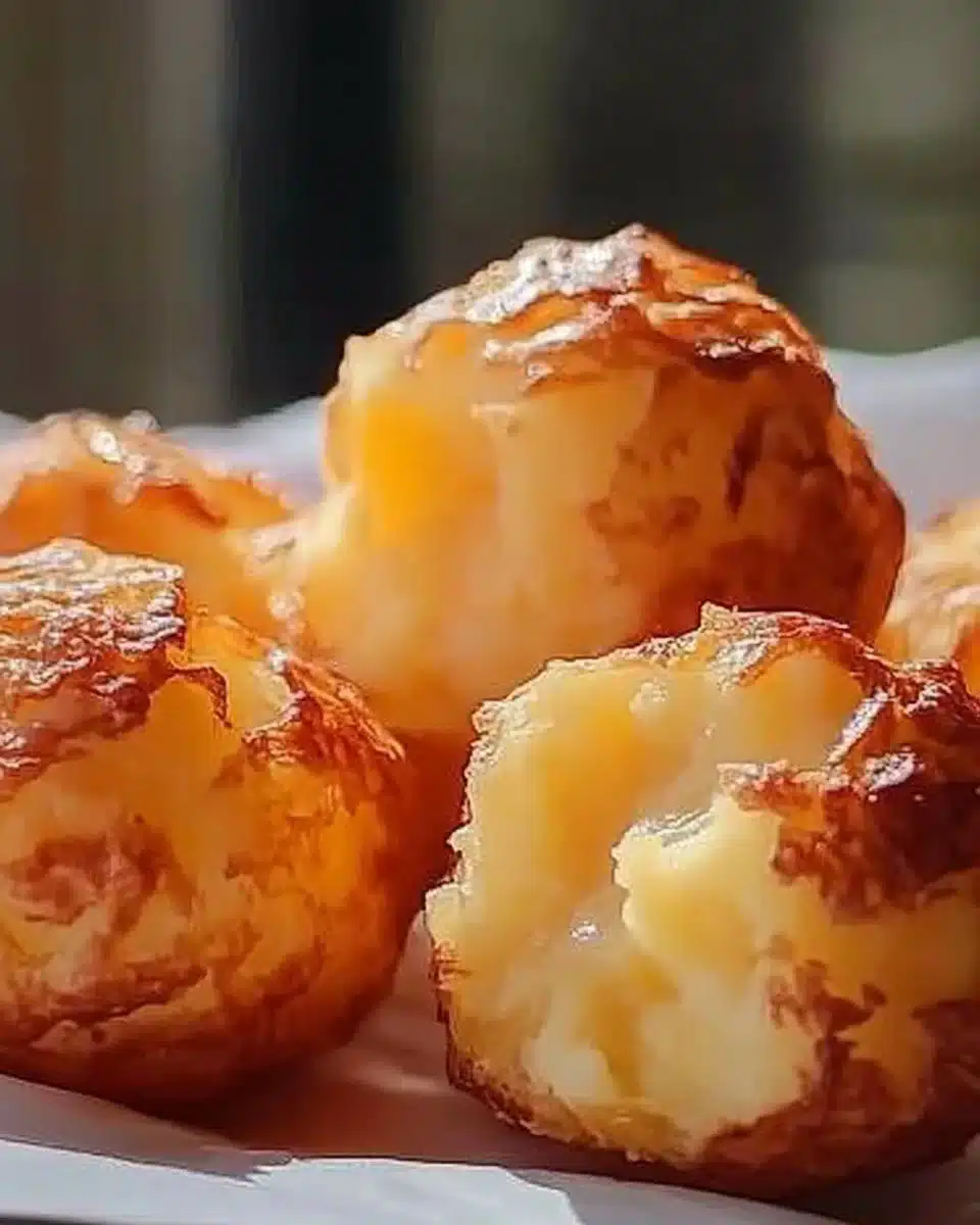 Crispy mashed potato cheese puffs served on a plate.
