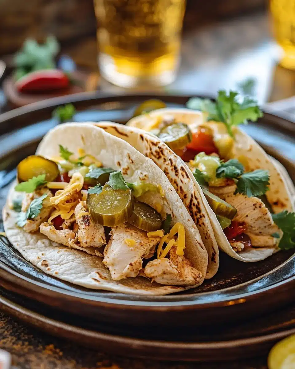 Dill Pickle Ranch Smash Chicken Tacos with Crispy Cheese Delight