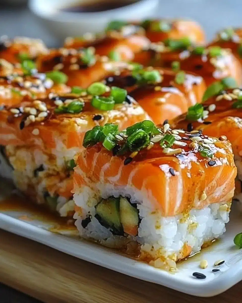 Delicious easy spicy salmon sushi bake ready to serve