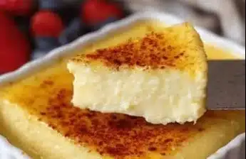 Delicious egg custard served in a bowl, topped with nutmeg.
