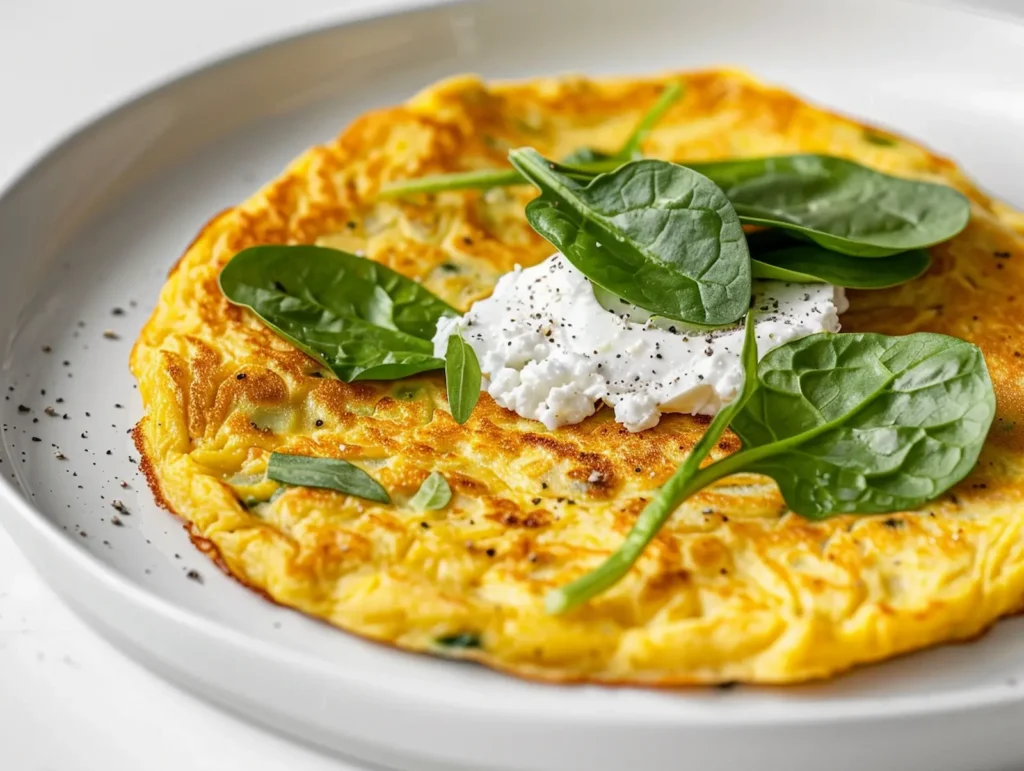 glucose reset ritual recipe savory chickpea pancake
topped with cottage cheese and spinach