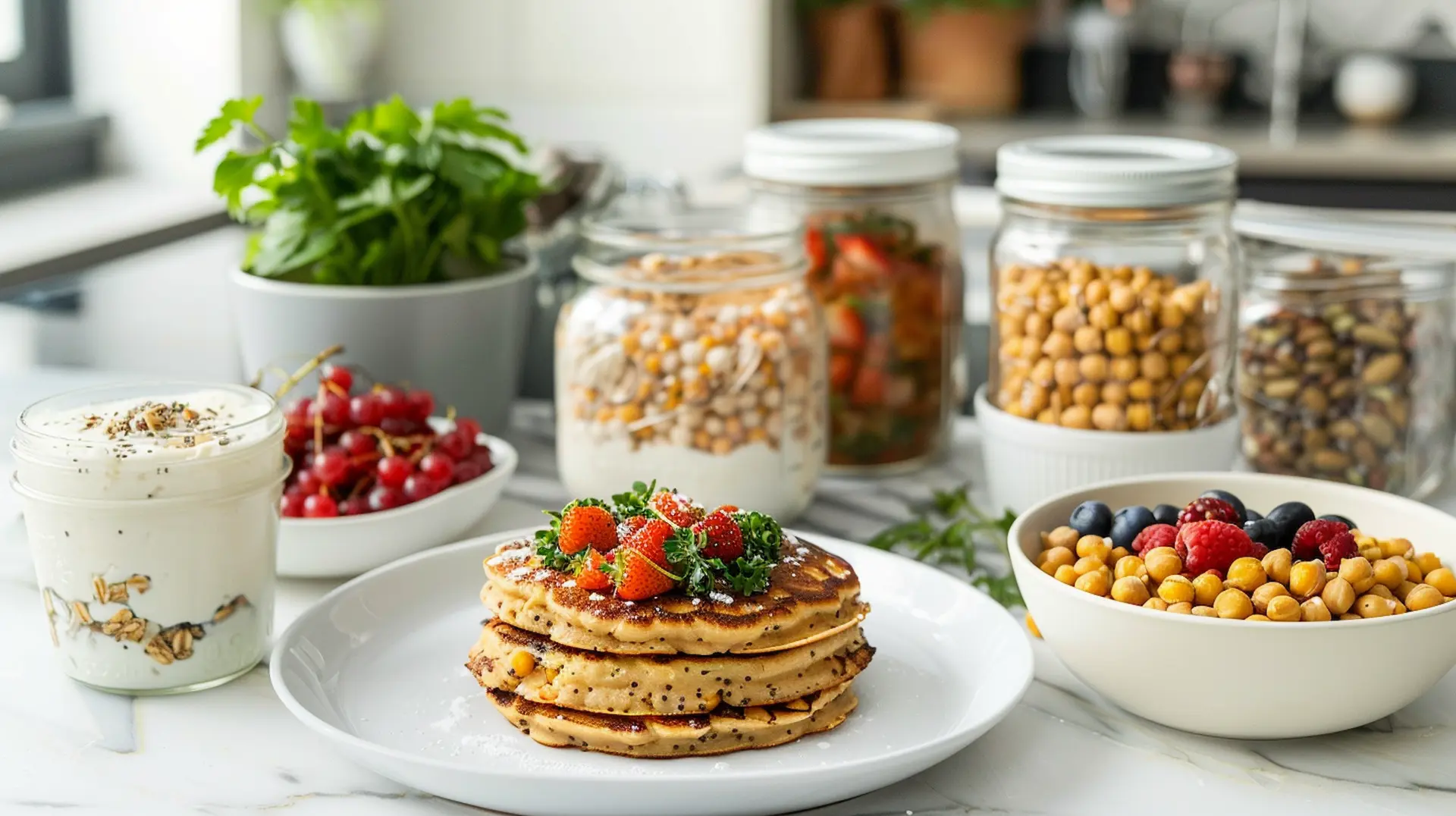 glucose reset ritual recipe meals arranged on white marble table with fresh vegetables and protein