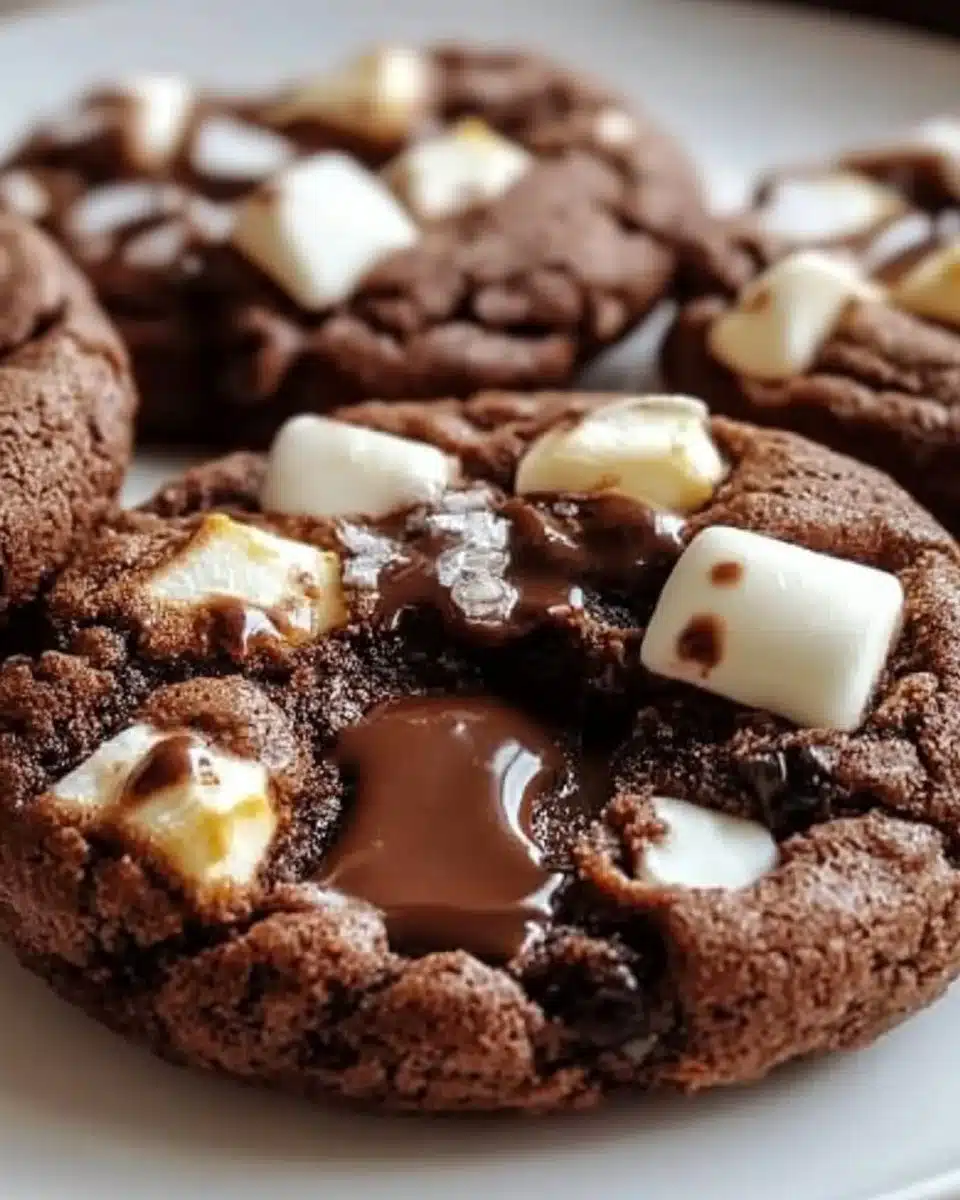 Delicious hot chocolate cookies with chocolate chunks and marshmallows.