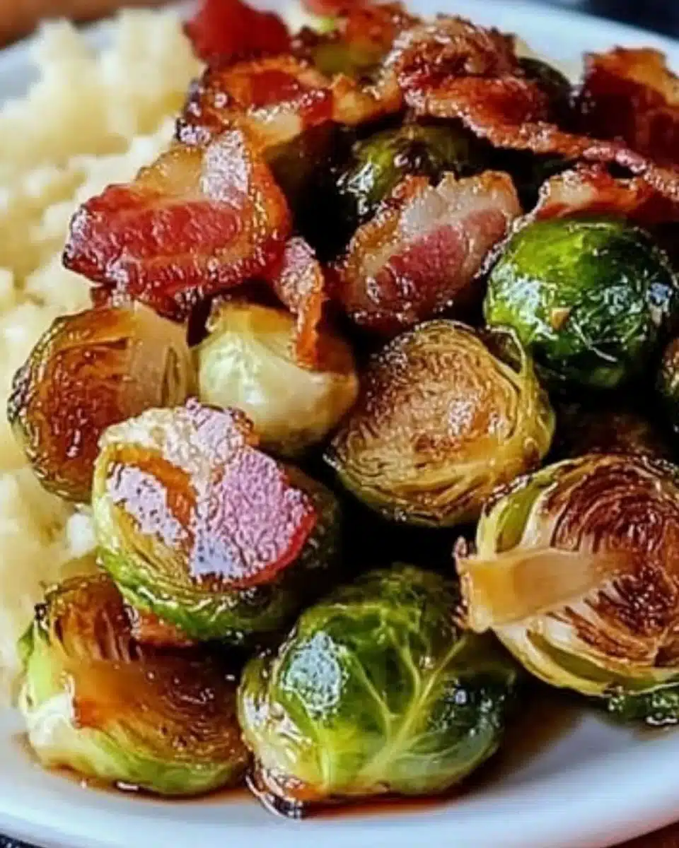 Hot Honey Brussels Sprouts with Crispy Bacon drizzled with honey glaze