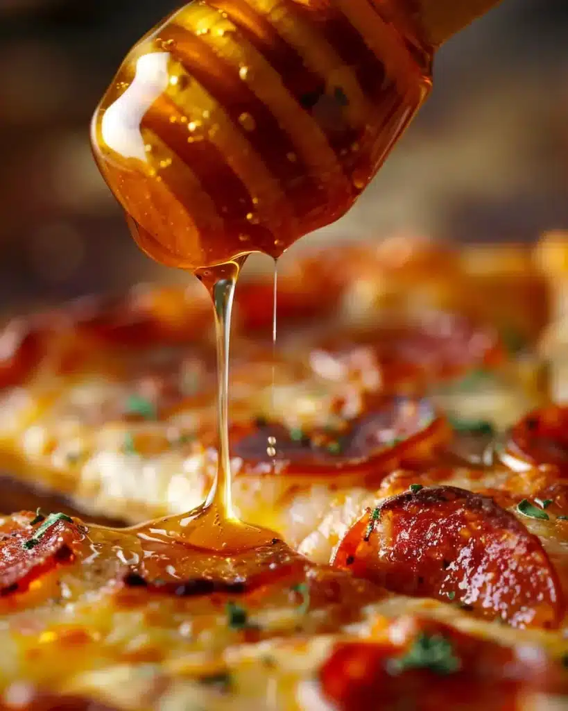 Hot honey recipe drizzled over pizza slice