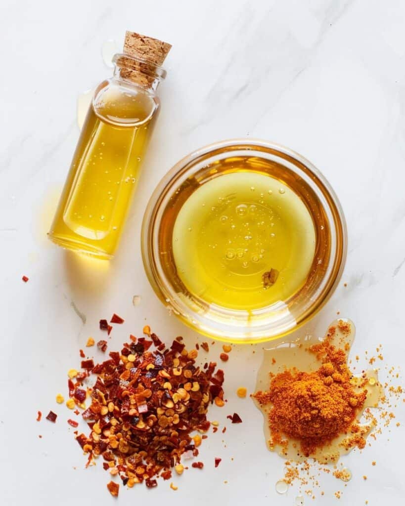 Hot honey recipe ingredients honey and red pepper flakes