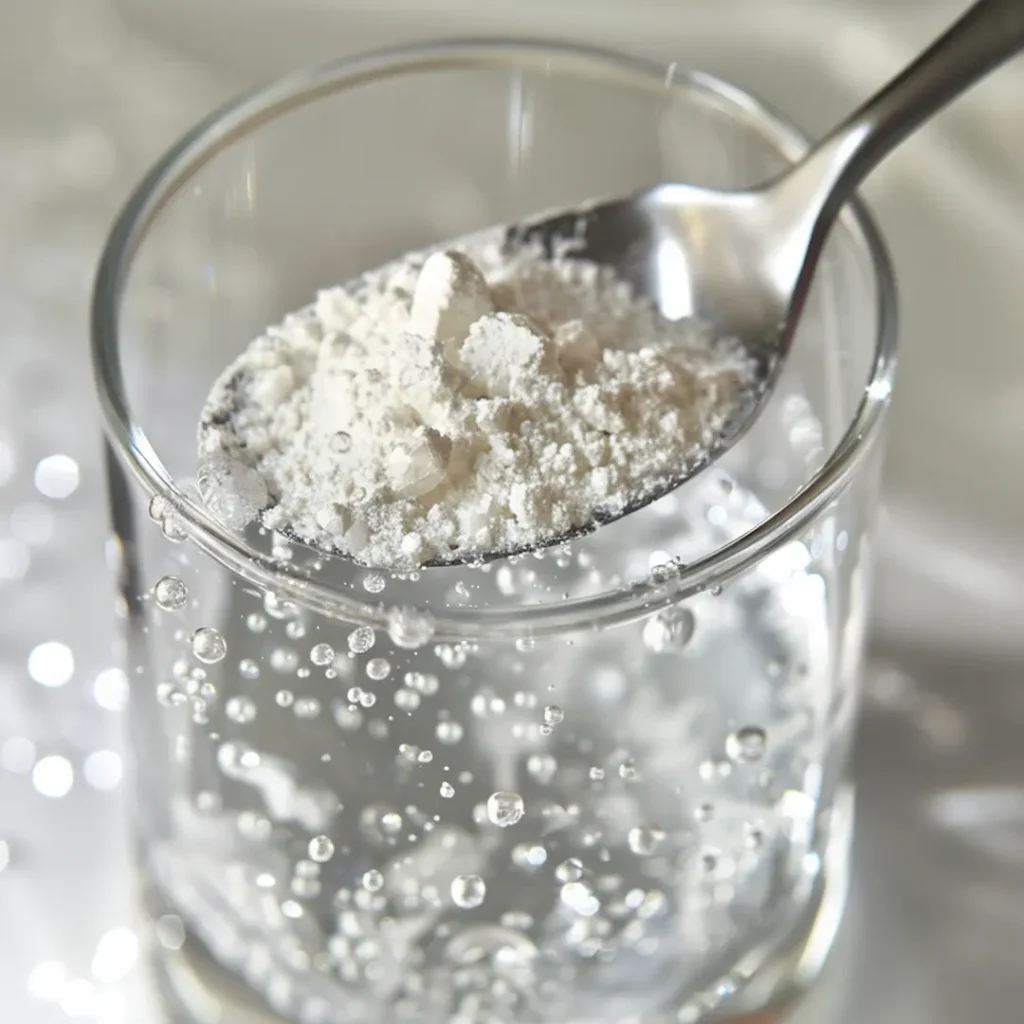 making-baking-soda-trick-mixing-glass-water-spoon making the dr oz baking soda trick mixing baking soda in glass of water with spoon