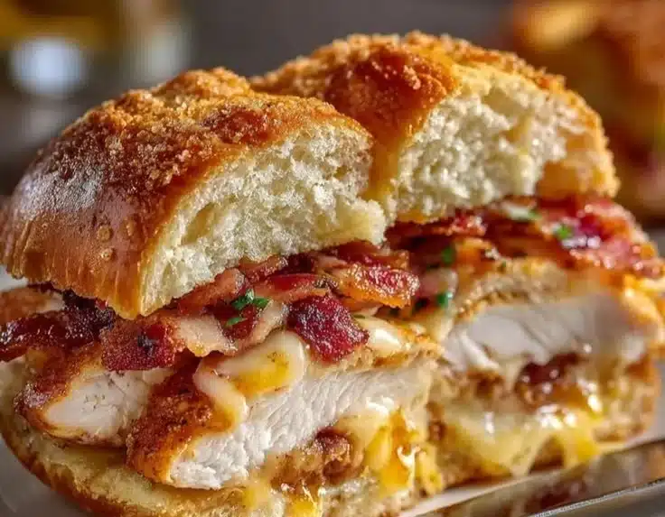 Maple Chicken Sliders with turkey bacon served on a plate