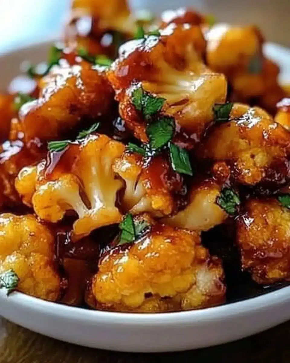 Roasted Maple Sriracha Cauliflower served on a plate.