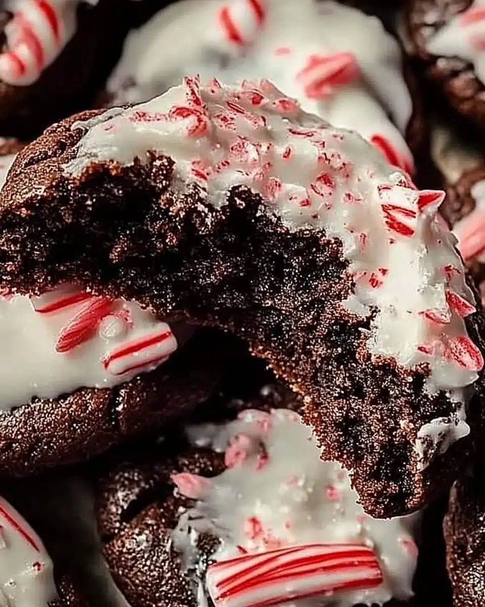 Peppermint bark cookies decorated with crushed peppermint candy.