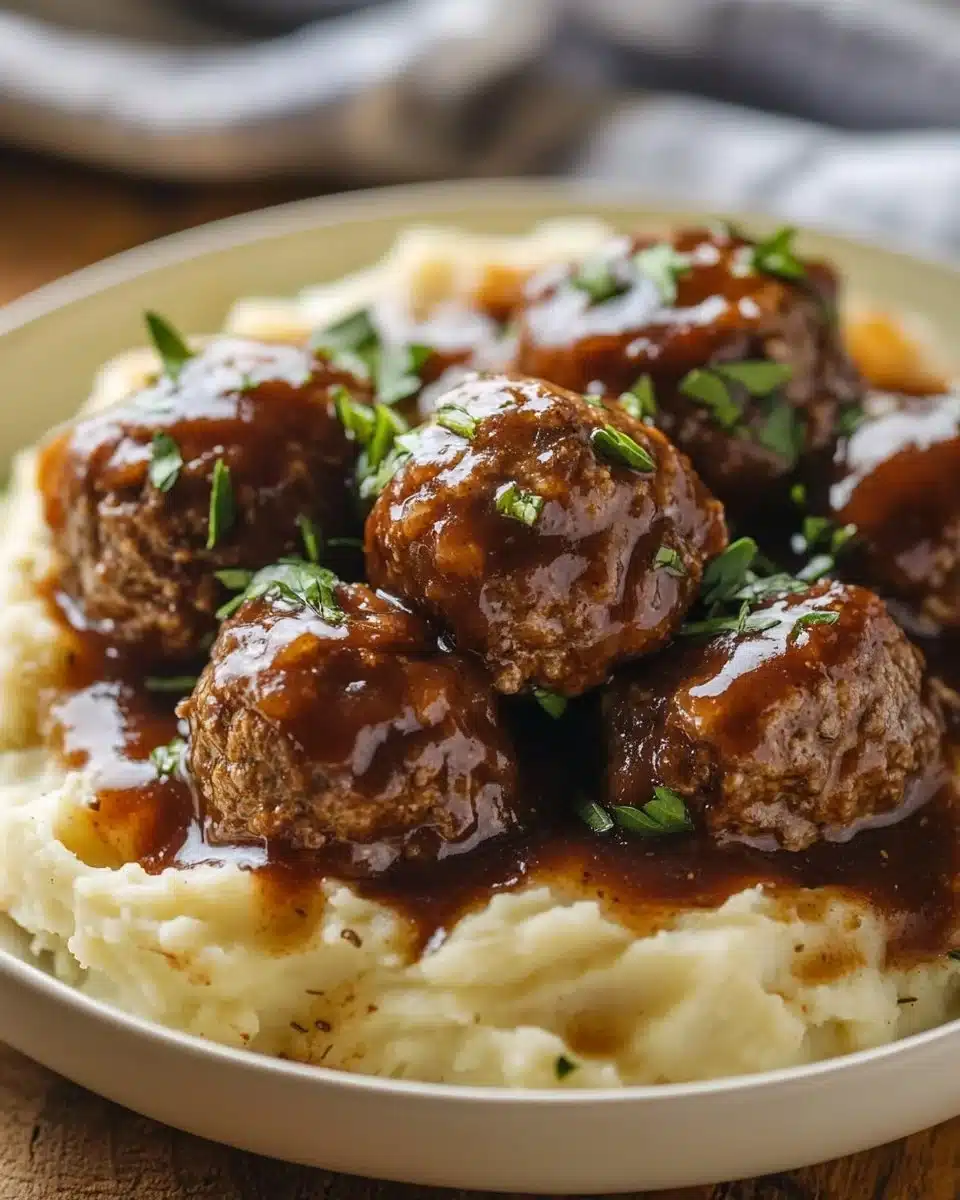 Salisbury Steak Meatballs with Garlic Herb Mashed Potatoes 35 Salisbury Steak Meatballs with Garlic Herb Mashed Potatoes