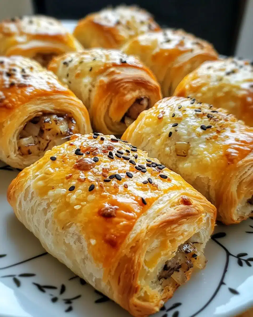 Savory French Onion Turkey Bacon Rolls on a serving platter