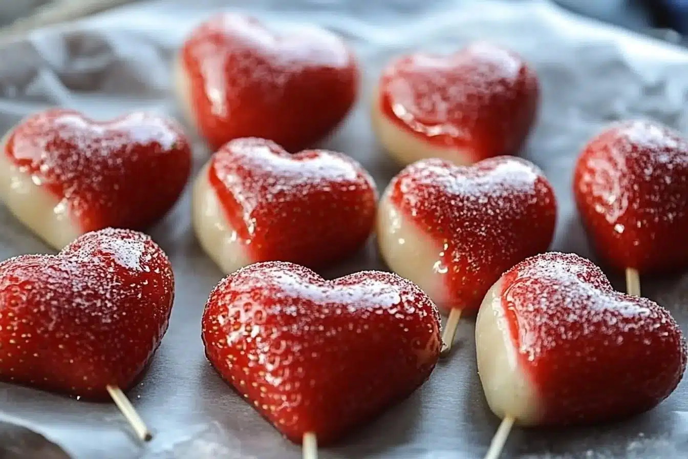 Delicious strawberry hearts arranged beautifully for a sweet treat.