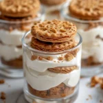 Viral Japanese yogurt cheesecake made with Greek yogurt and Biscoff cookies in glass container