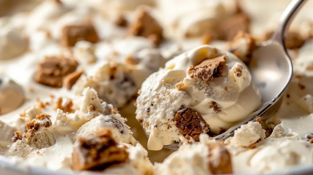 Close-up of viral Greek yogurt cheesecake being served with a spoon showing ultra-creamy texture