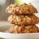 3 Ingredient Banana Oatmeal Cookies – Healthy, No Sugar, Simple Recipe 15 3 ingredient banana oatmeal cookies stacked on a white plate, warm and soft texture visible
