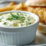 3 Ingredient Tartar Sauce The Only Recipe You'll Ever Need 3 3 ingredient tartar sauce in a small white ceramic bowl beside a crispy fried fish sandwich