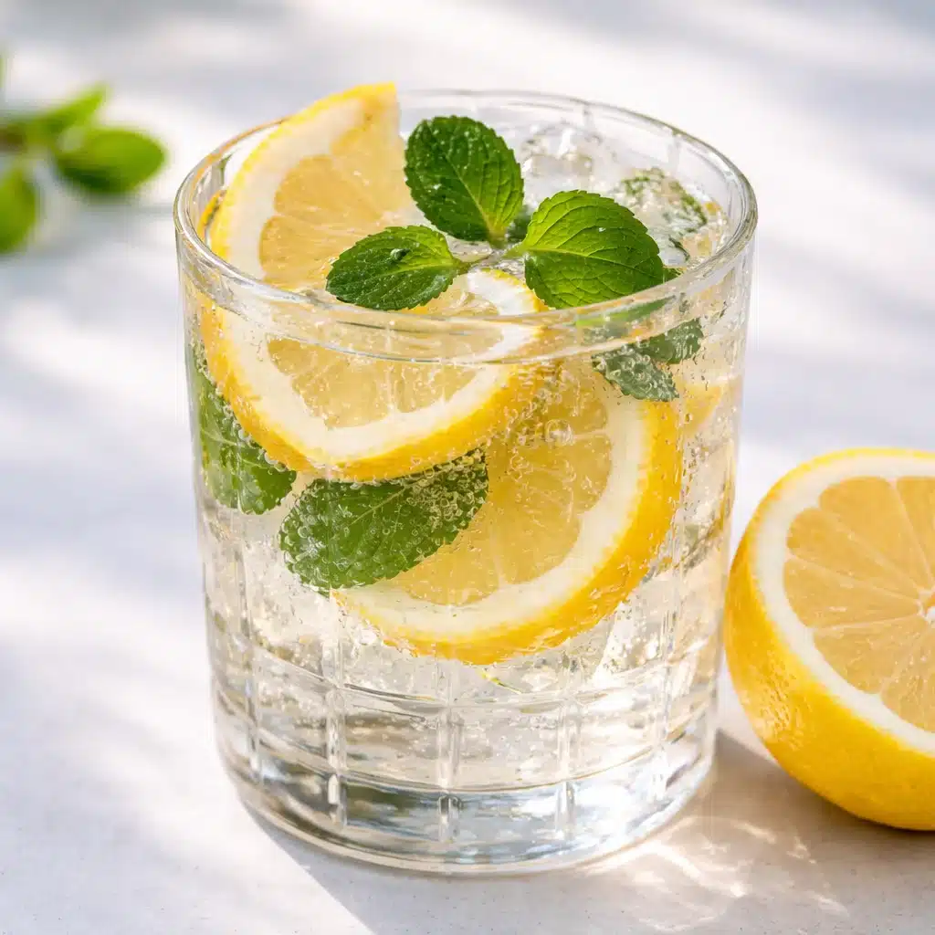 Refreshing detox drink with ginger, lemon, and apple for hydration and digestion support.