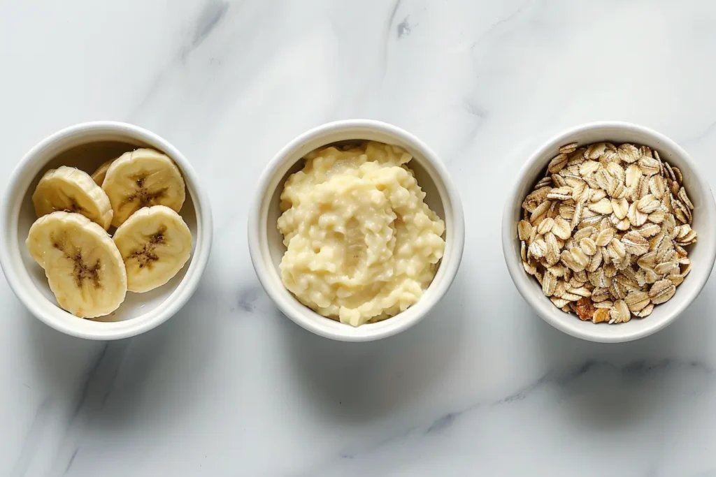 banana-oat-cookie-ingredients-simple-three Simple ingredients for healthy 3 ingredient banana oatmeal cookies - bananas, oats, and walnuts