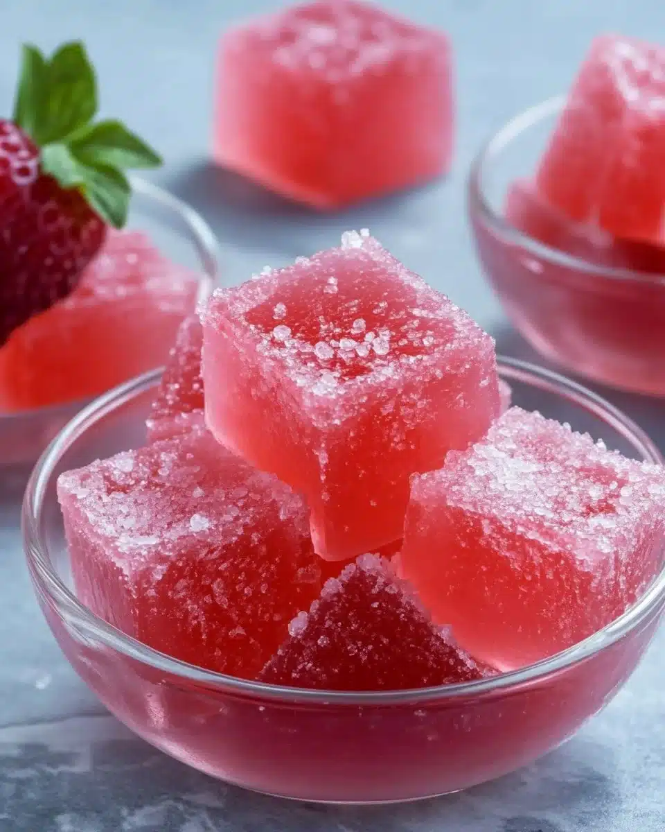 Bariatric Pink Salt Jello in a bowl with pink salt and fresh fruits